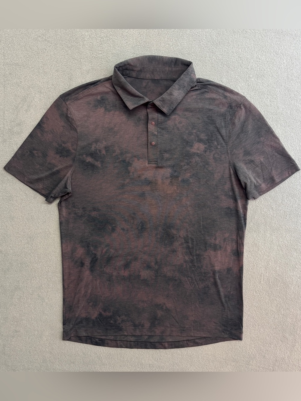 Lululemon Polo Shirt Medium Mens Snap Front Perfornance Tie Dye Gray Golf Tennis